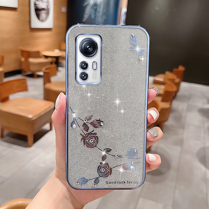 Electroplating Glitter Powder Phone Case For Xiaomi 12 5G 12S 5G 12X 5G Flower Pattern Decor Rhinestone Soft TPU Lightweight Anti-scratch Phone Cover Electroplating Glitter Powder Phone Case For Xiaomi 12 5G 12S 5G 12X 5G Flower Pattern Decor Rhinestone Soft TPU Lightweight Anti-scratch Phone Cover